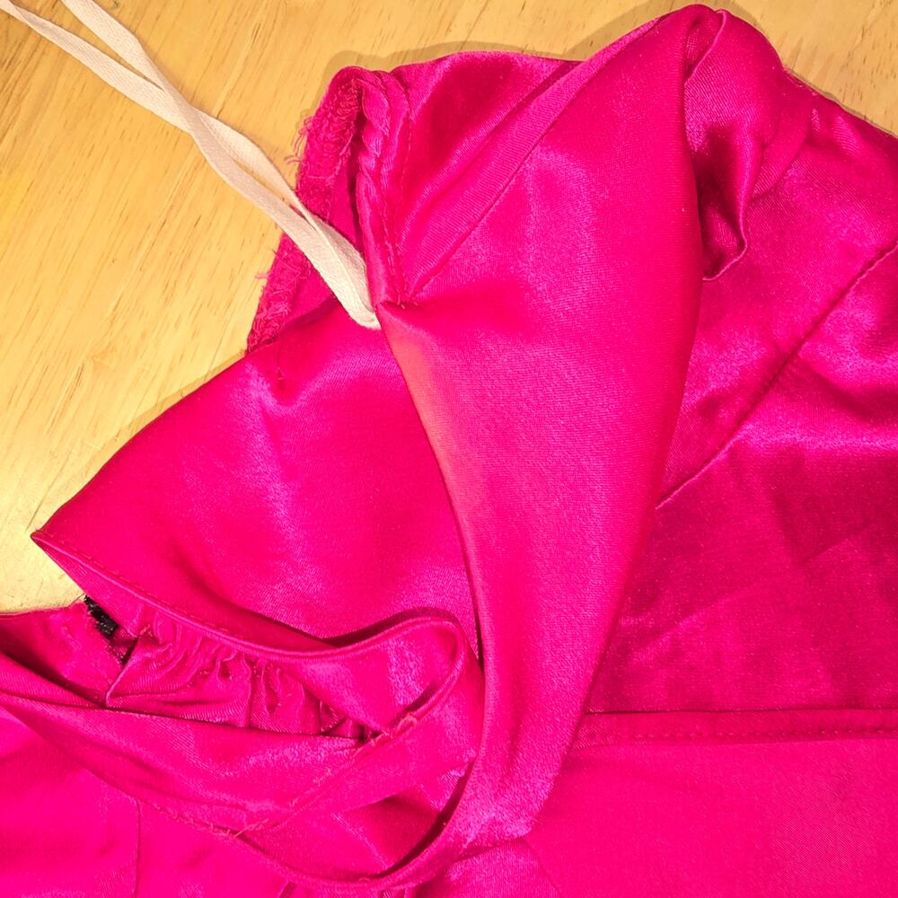 Vintage Y2k Hot Pink Formal Satin Ruffle Dress Debut Size Medium - Picture 8 of 13